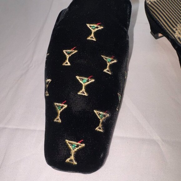 VINTAGE Y2K Embroidered Velvet Martini Kitten Mules Size 7 Made in USA - Picture 2 of 9